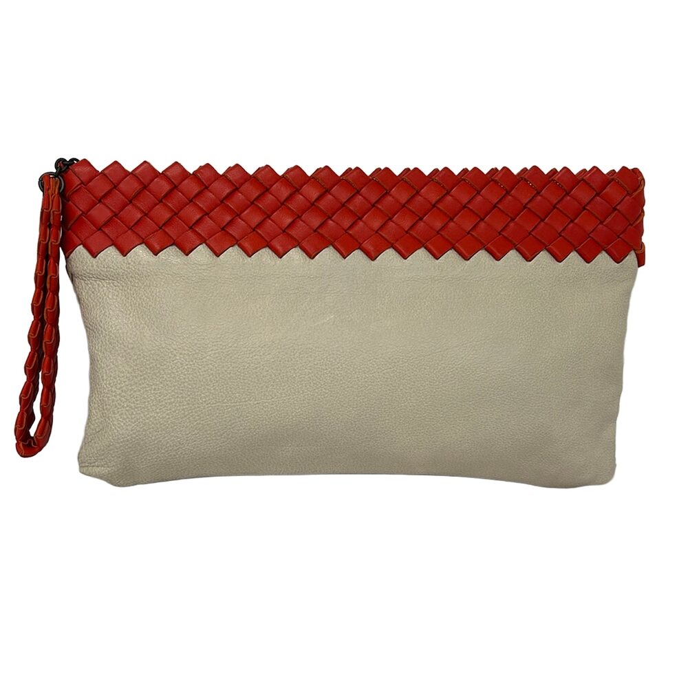 Bottega Veneta Intrecciato Clutch Bag Beige Red
